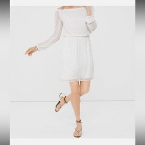 White House Black Market Elegant White Off-Shoulder Dress Size Medium